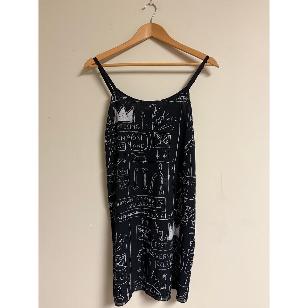 Alice + Olivia x Basquiat Print Black Slip Dress